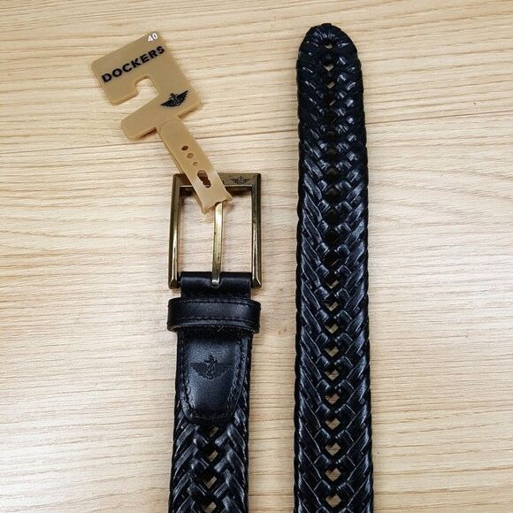 DOCKERS Belt Mens Size 40 Black Braided Fully Adjustable Tarnished Buckle - Picture 1 of 4